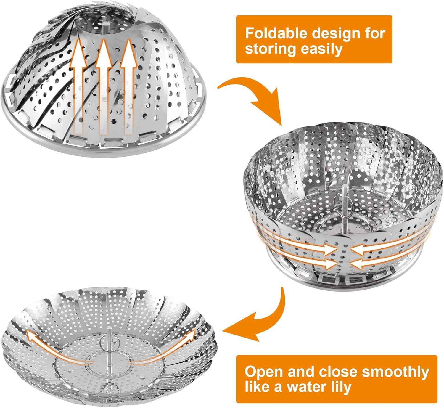 Stainless Steel Steamer Basket for Steaming Cooking, Expandable to Fit Various Size Pots (5.5" to 9.3")