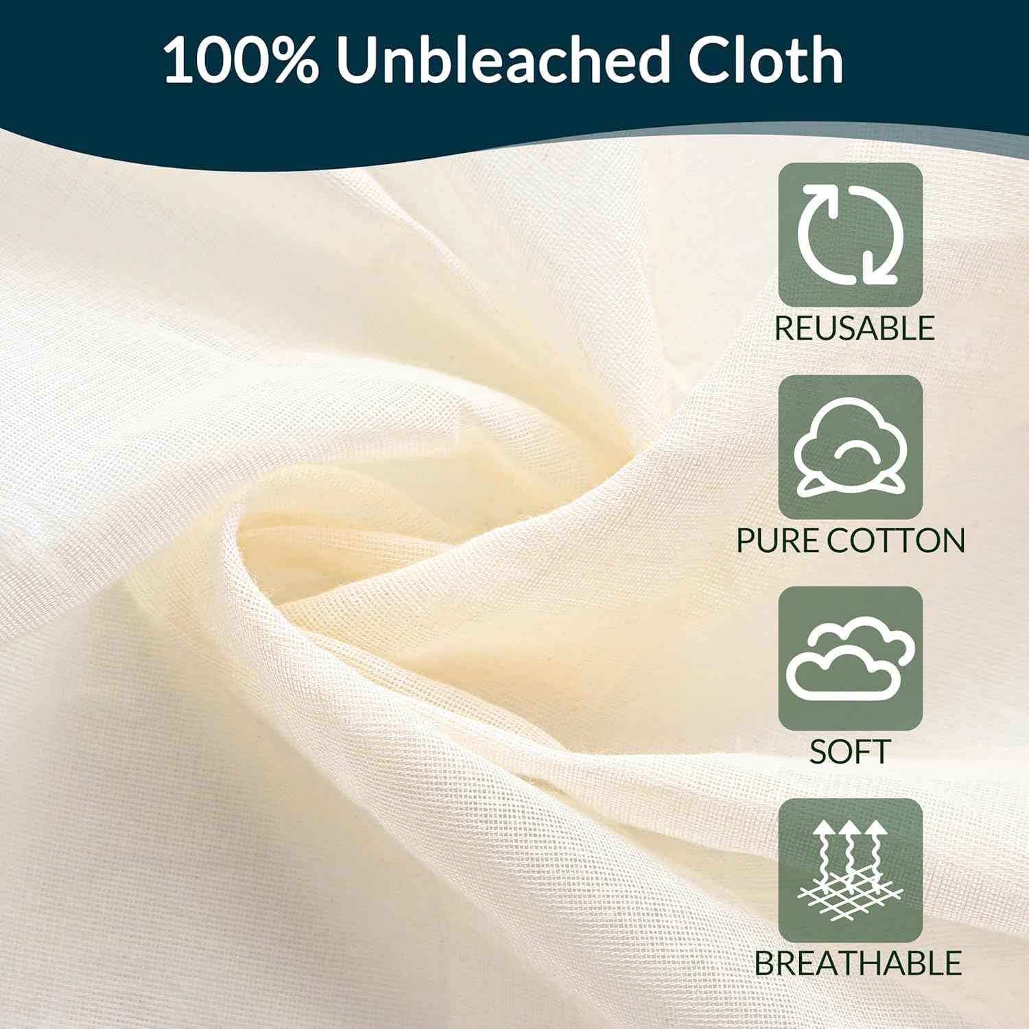 6-Pack Unbleached Cotton Cheesecloth Strainers for Cooking, Baking, and Cheese Making - 20x20 Inch Hemmed Grade 100 Cheesecloth