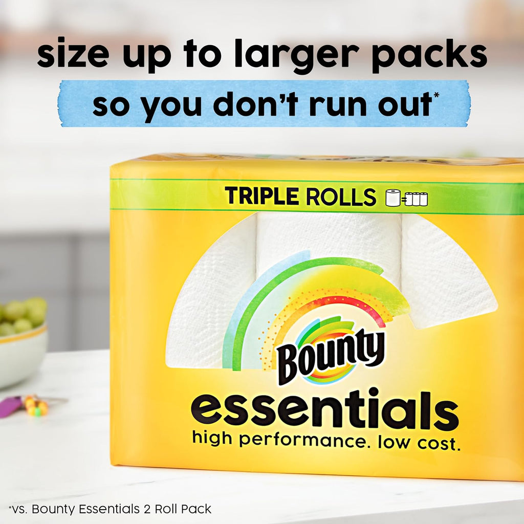 Bounty Essentials Select-A-Size Paper Towels, White, 2 Triple Rolls = 6 Regular Rolls - ShopUS