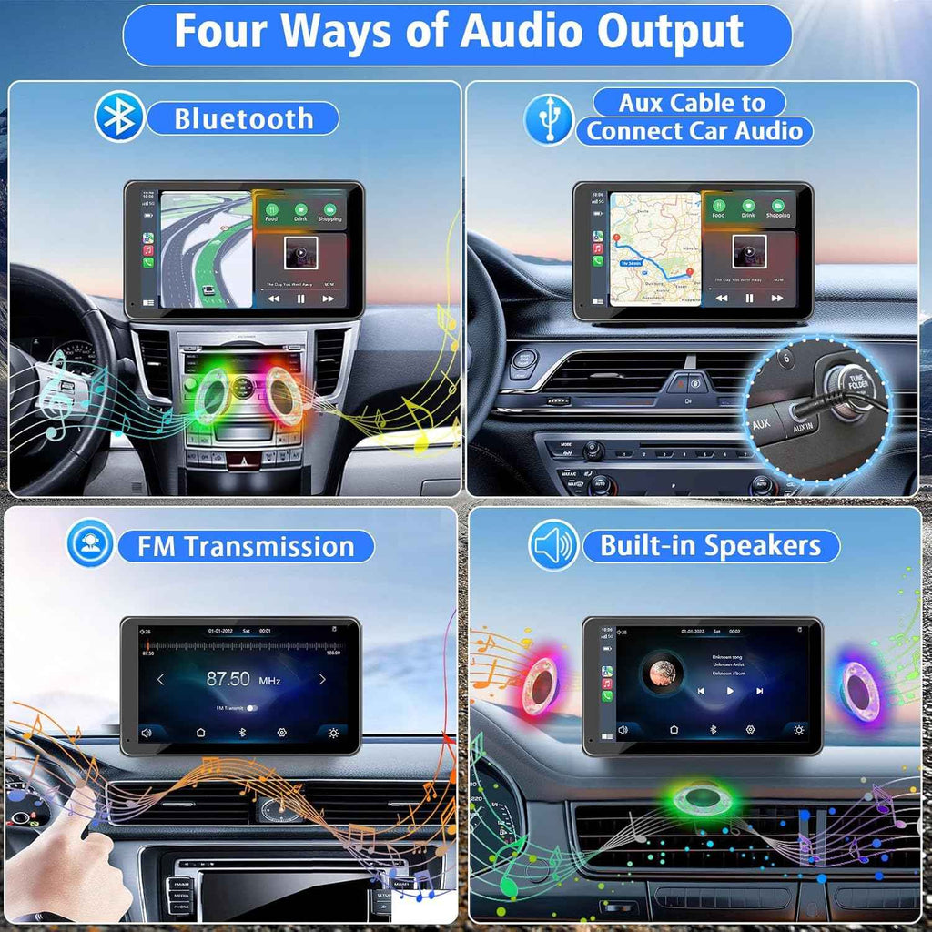 7" portable wireless car stereo with Apple CarPlay, Android Auto, and backup camera for all vehicles
