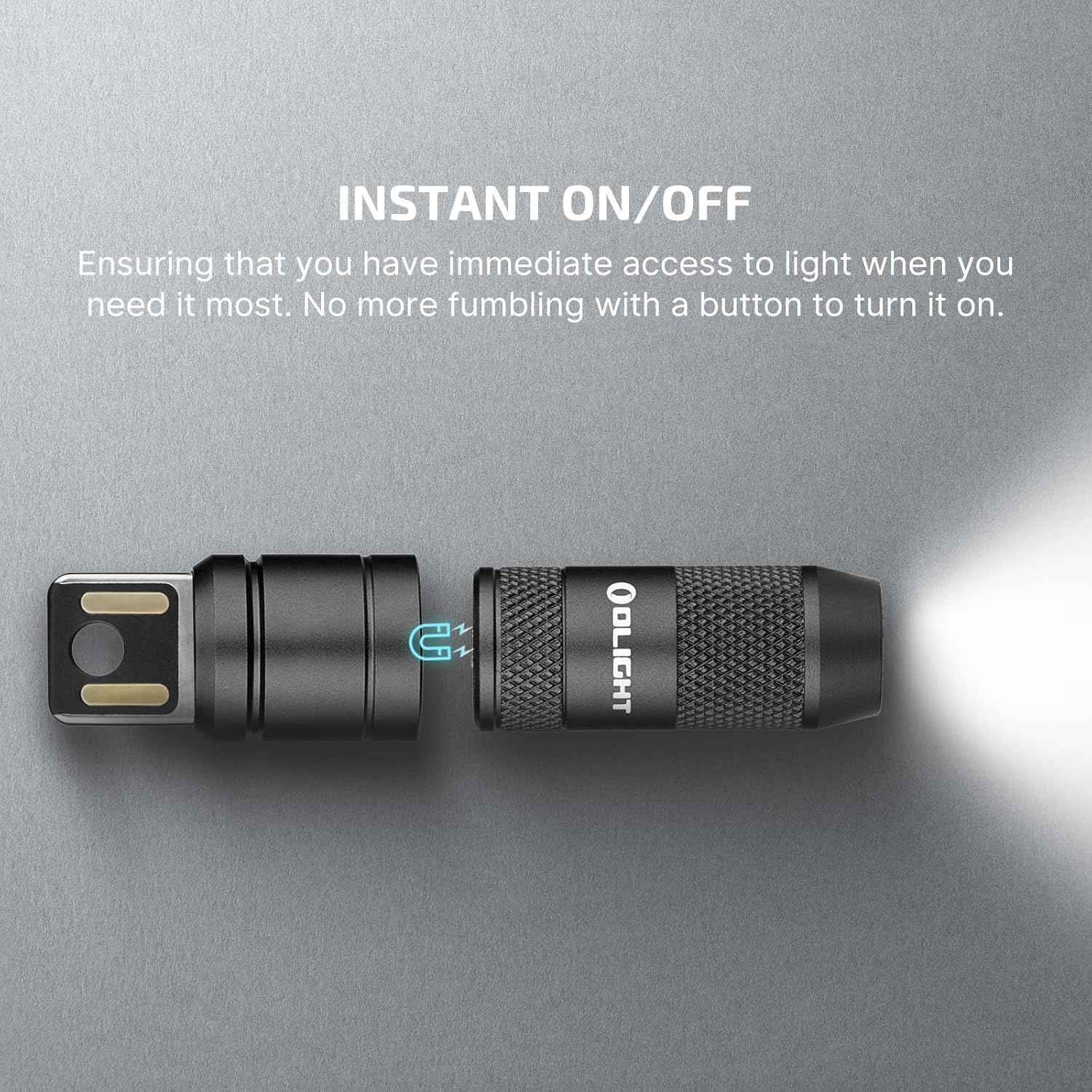 Olight imini 2 EDC rechargeable keychain flashlight, 50 lumens, compact and portable mini LED keyring light with built-in battery, ideal for everyday carry and emergencies, black