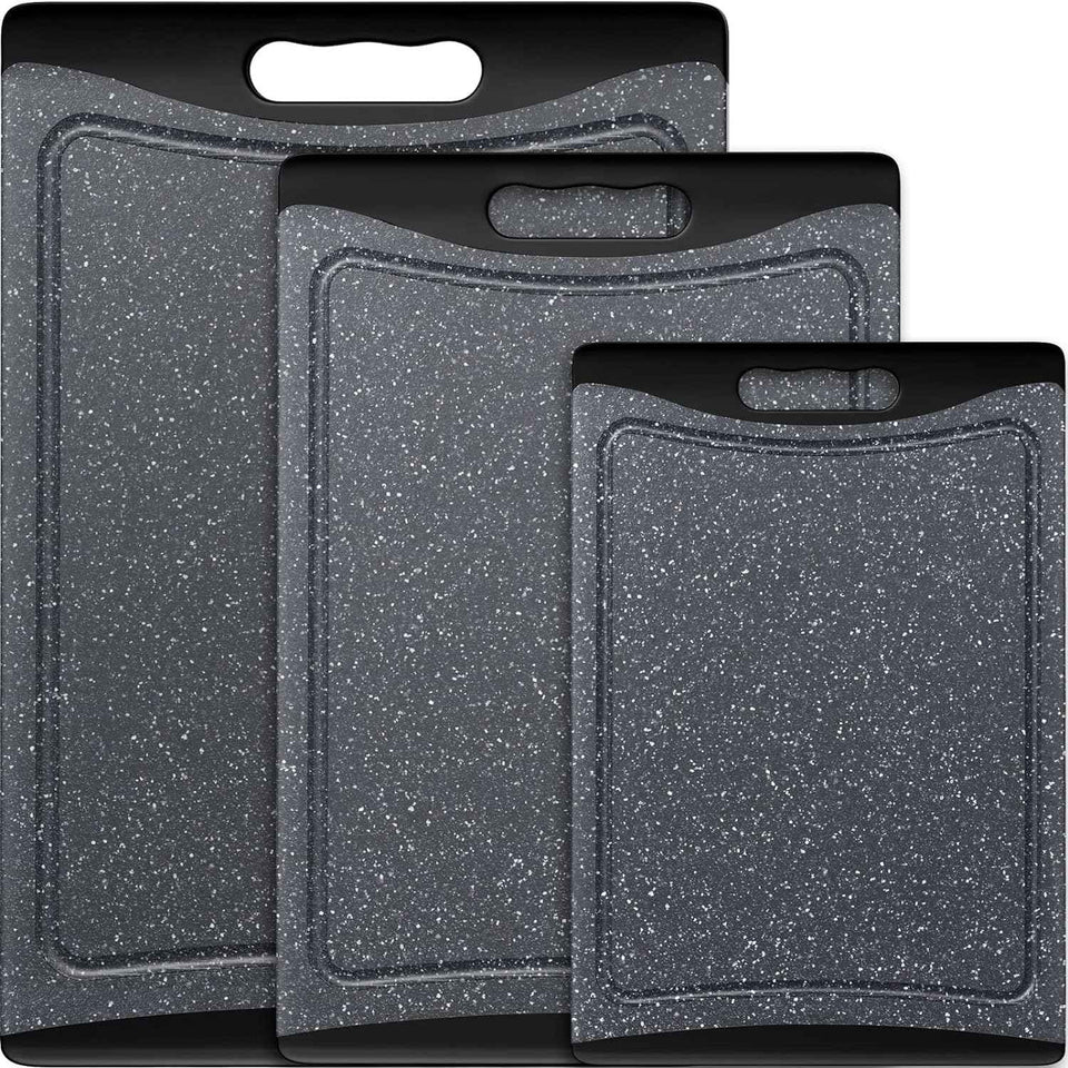 Extra Large Cutting Boards, Plastic Cutting Boards for Kitchen (Set of 3) Cutting Board Set Dishwasher Chopping Board with Juice Grooves Easy-Grip Handles, Dark Grey, Empune