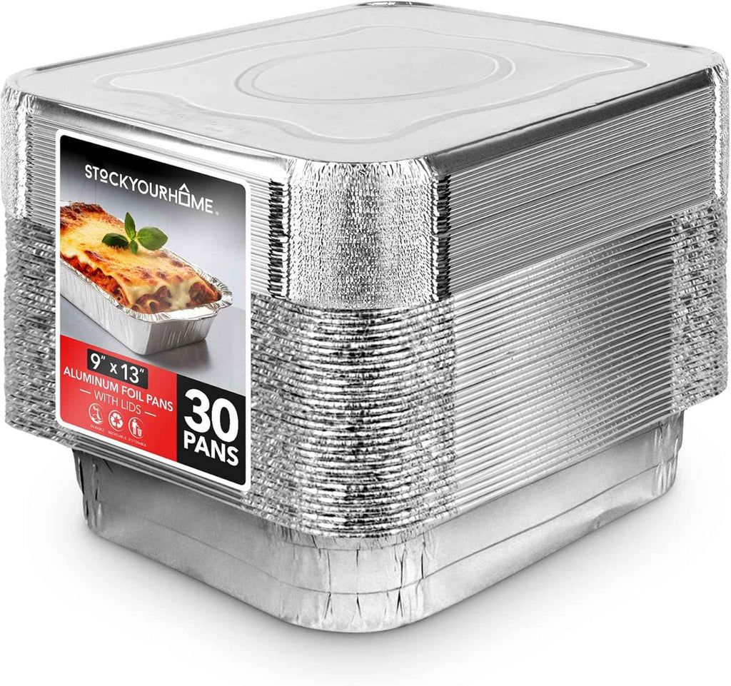 Stock Your Home Aluminum Pans 9x13 Disposable Foil Pans (30 Pack) - Half Size Steam Table Deep Trays - Tin Foil Pans Great for Cooking, Heating, Storing, Prepping Food