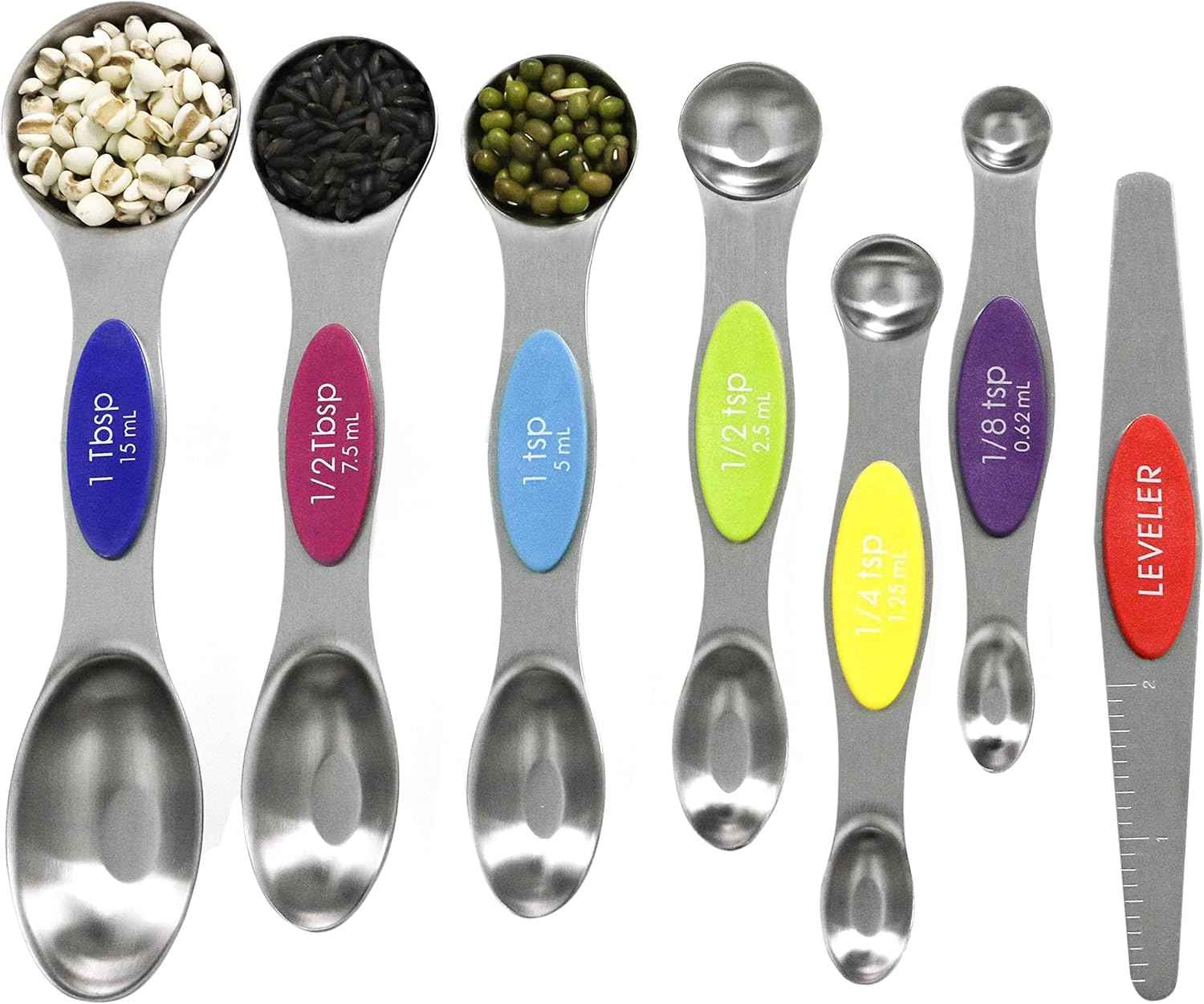 Magnetic Measuring Spoons Set Stainless Steel with Leveler, Stackable Metal Tablespoon Measure Spoon for Baking, Cups and Spoon Set Kitchen Gadgets Apartment Essentials Fits in Spice Jars
