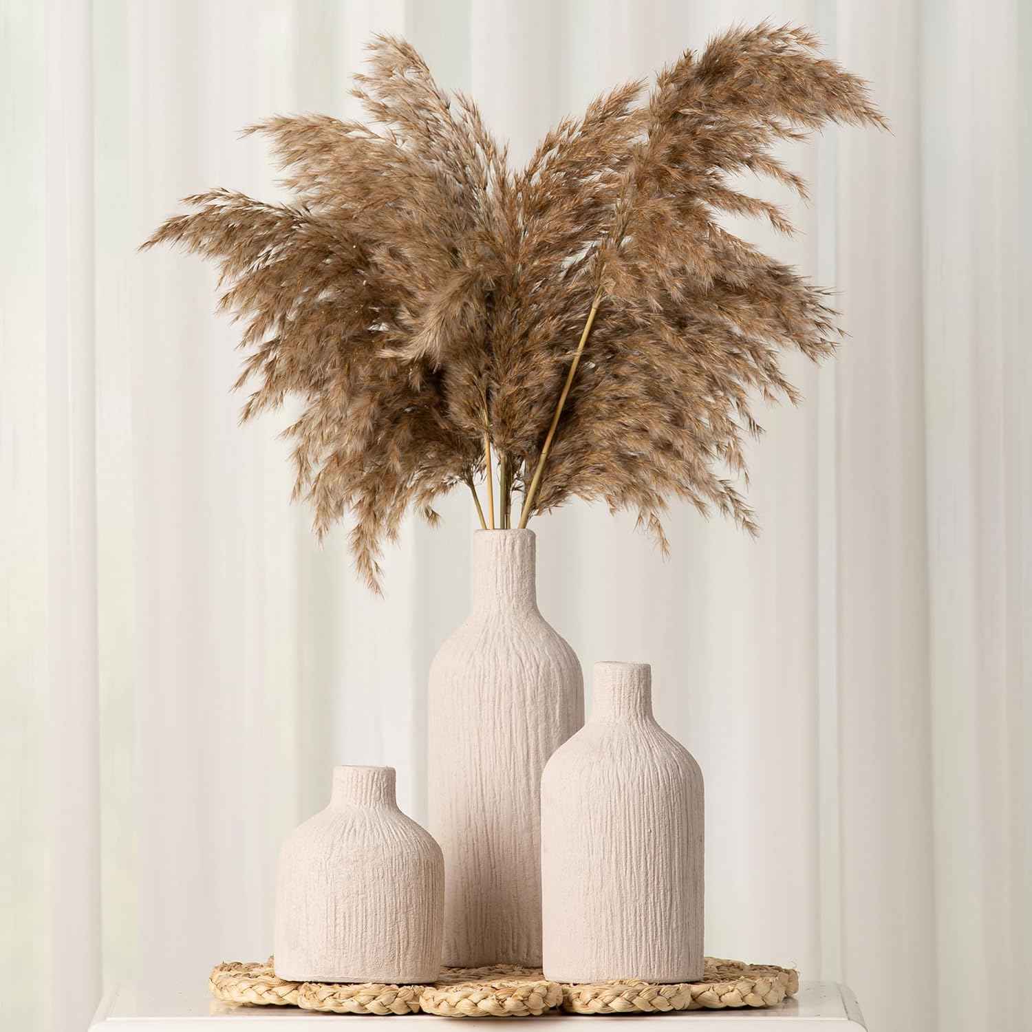 Ceramic White Flower Vase Set of 3 Home Decorations for Living Room Kitchen