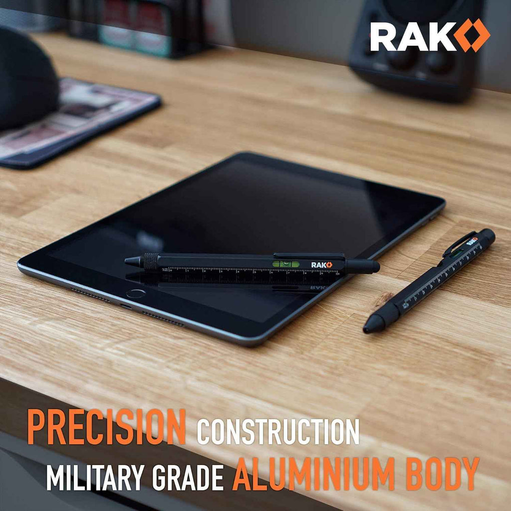 RAK Multitool Pen - Multi-Tool Pens with LED Light, Flathead, Phillips Screwdrivers, Level, Ruler, Bottle Opener, and Stylus