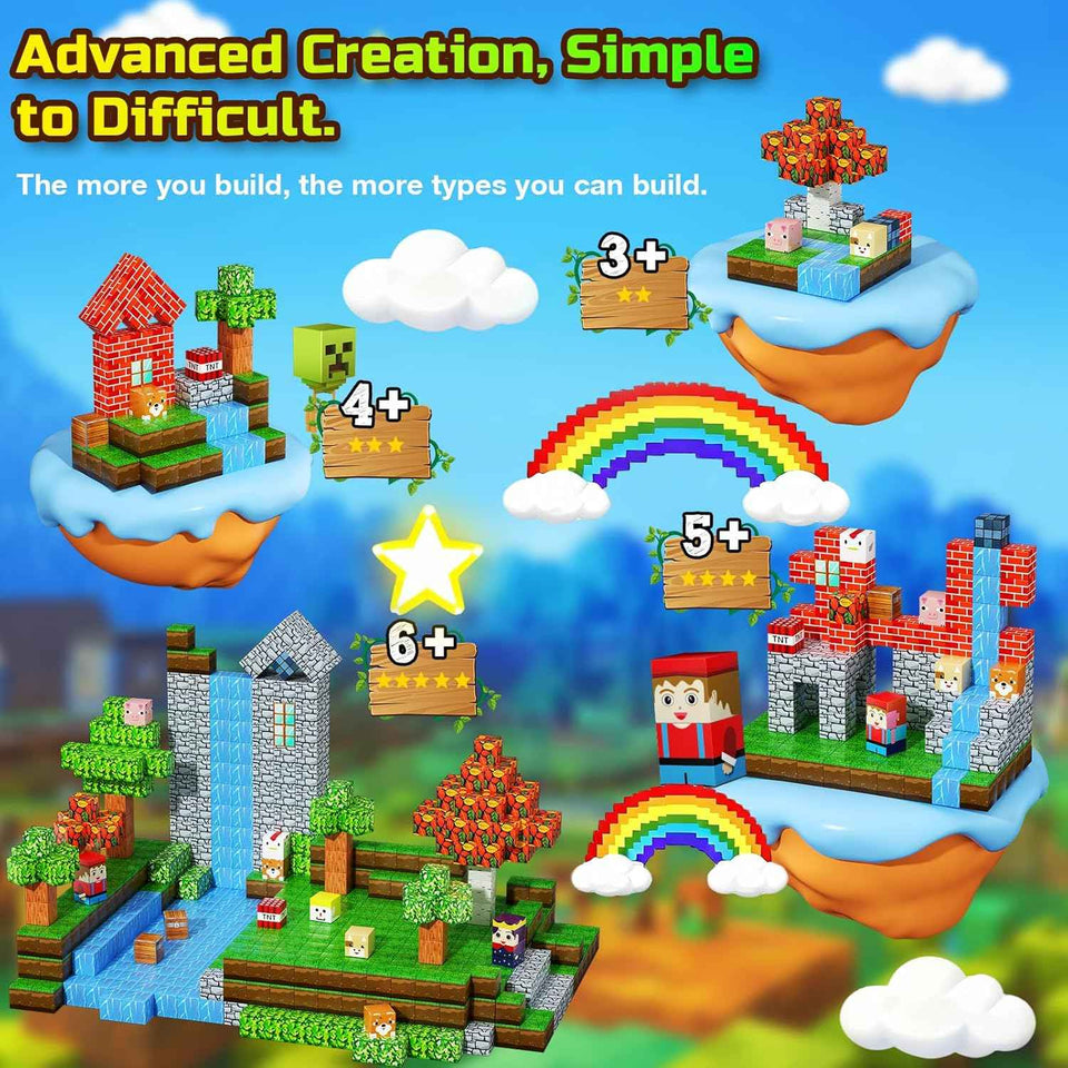200PCS Magnetic Blocks, Magnetic Building Cube Toys for Kids, STEM Montessori Stacking, Sensory Education Toys for Toddlers Building World Set, Christmas Birthday Gifts for Kids Age 3 4 5 6 7 8 9 10