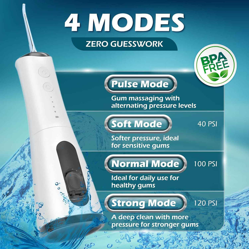 portable rechargeable 120PSI water dental flosser for healthy gums and teeth with 4 pressure modes