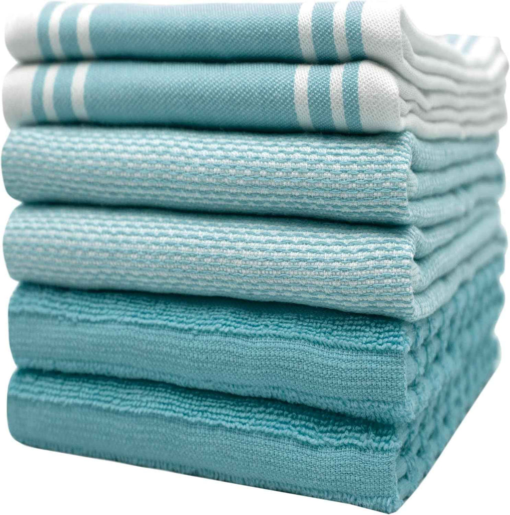 Premium Kitchen Towels (20”x 28”, 6 Pack) | Large Cotton Kitchen Hand Towel | Flat & Terry Dish Cloths | Highly Absorbent Tea Towels Set with Hanging Loop | Gray