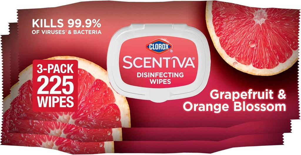 Clorox Scentiva Disinfecting Wipes, Grapefruit and Orange Blossom, 75 Ct., Pack of 3