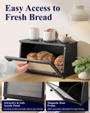 Kitsure Bread Box - Wooden Bread Box for Kitchen Countertop, Large Capacity Kitchen Countertop Organizer, Stylish Bread Storage with Window, Multi-functional Container, Black, 15.0"x8.3"x9.1" (1T)