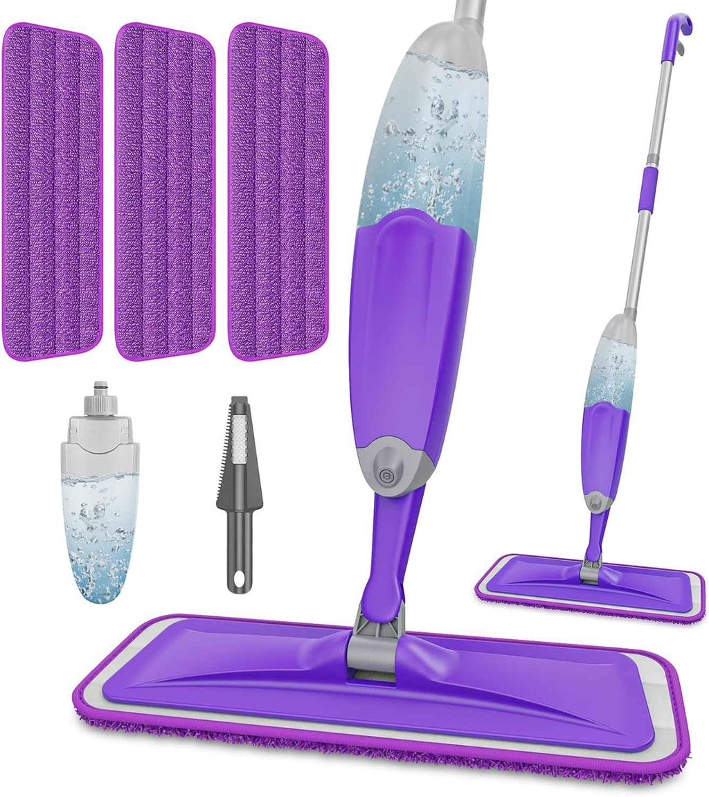 HOMTOYOU Lightweight Microfiber Spray Mop for Hardwood, Tile, and Vinyl Floors - Includes 3 Reusable Pads