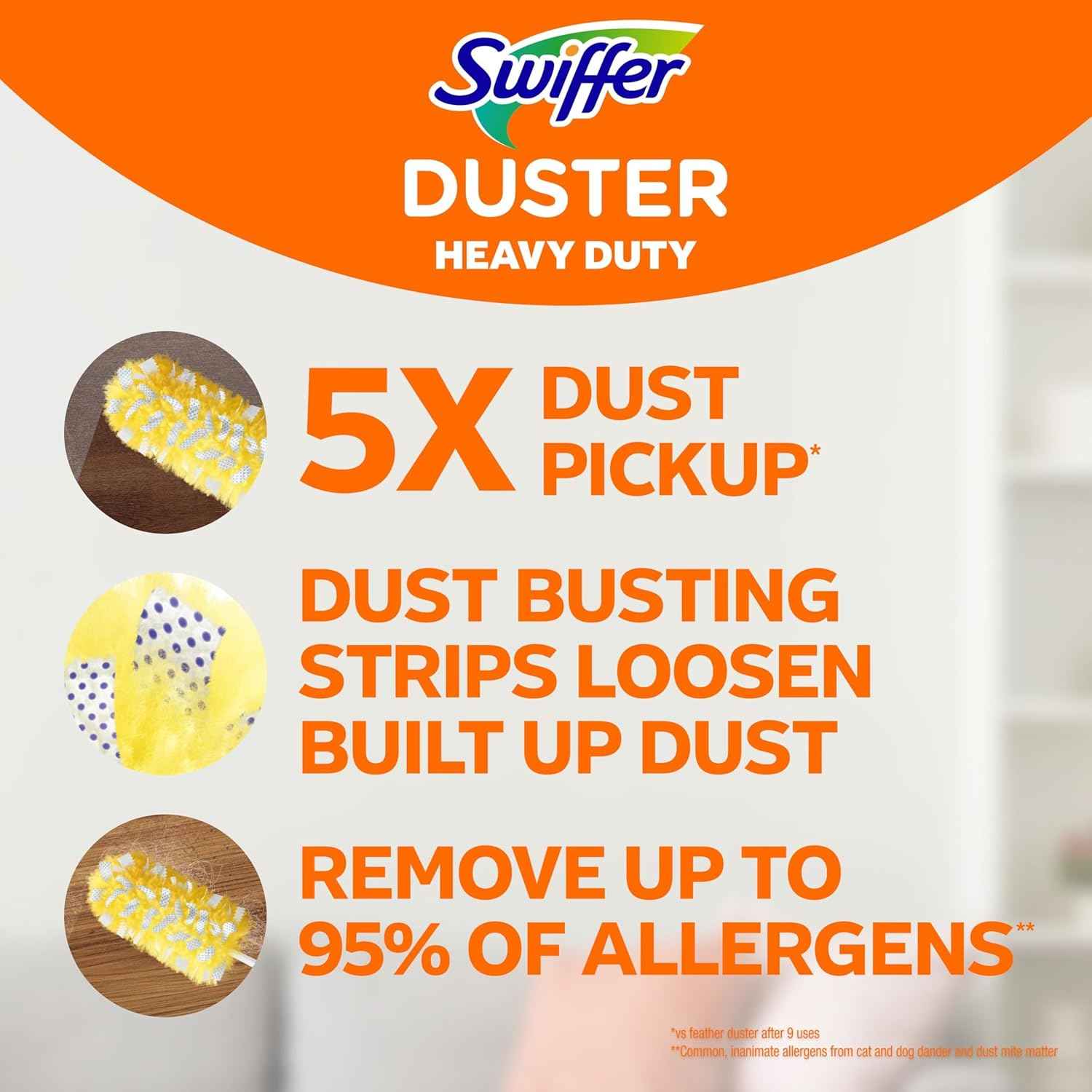 Swiffer Heavy Duty 3 ft Extendable Handle Duster Starter Kit with 3 Refills and Lock Dust