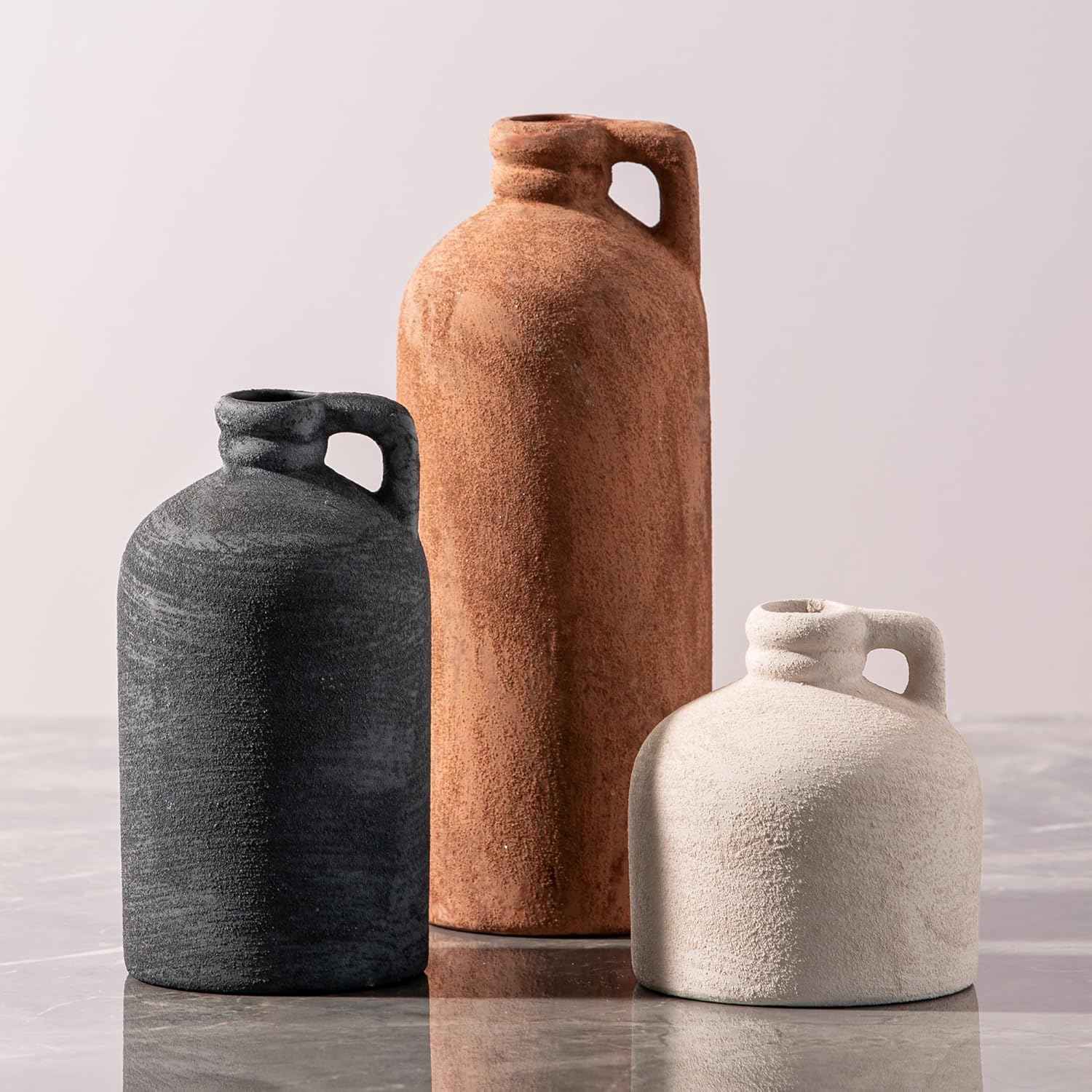 Ceramic Vase Home Table Decor - White Flower Vase Set of 3 Living Room Kitchen Decorations Farmhouse Modern Rustic Vases Decorative Centerpiece for Shelf Bedroom Office Bathroom Dining Coffee Desk
