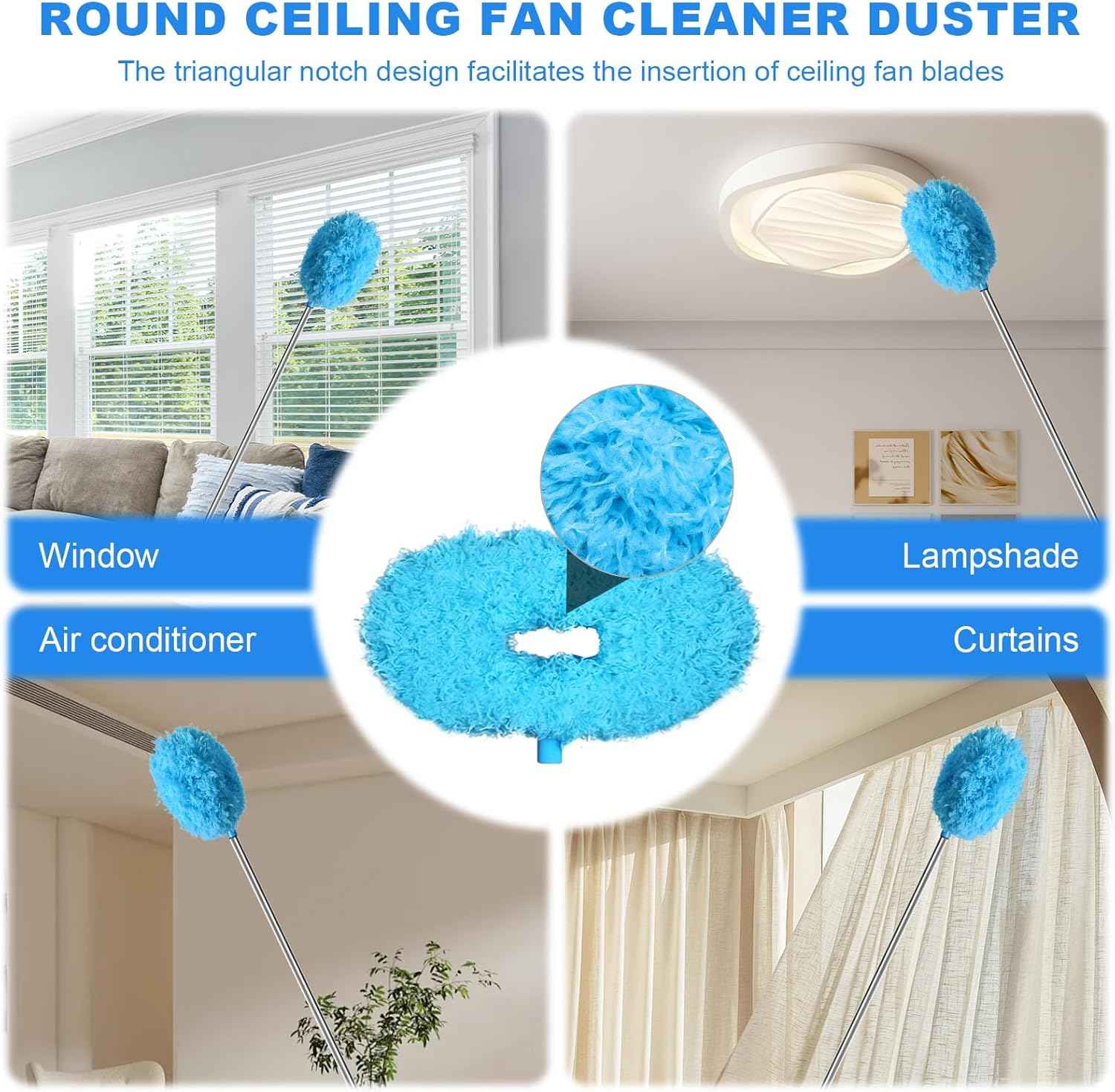 Storystore Ceiling Fan Cleaner Duster with Adjustable Extension Pole and Removable Fan Blade Cleaner - Blue