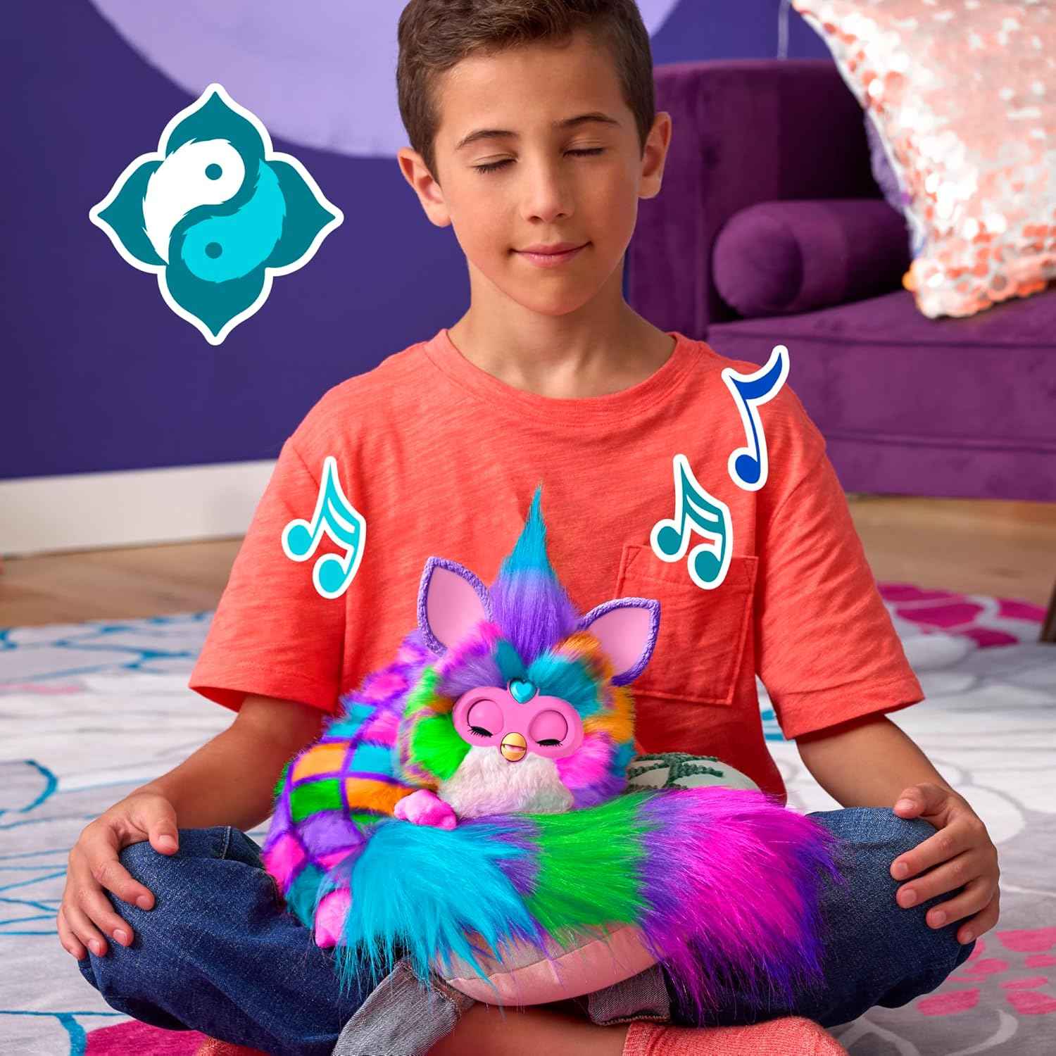 Furby DJ Interactive Toy, Neon Star, Snuggly Electronic Plush, Music, Lights, Games, 32 in Long, Speaks English & Furbish, 6+ Years