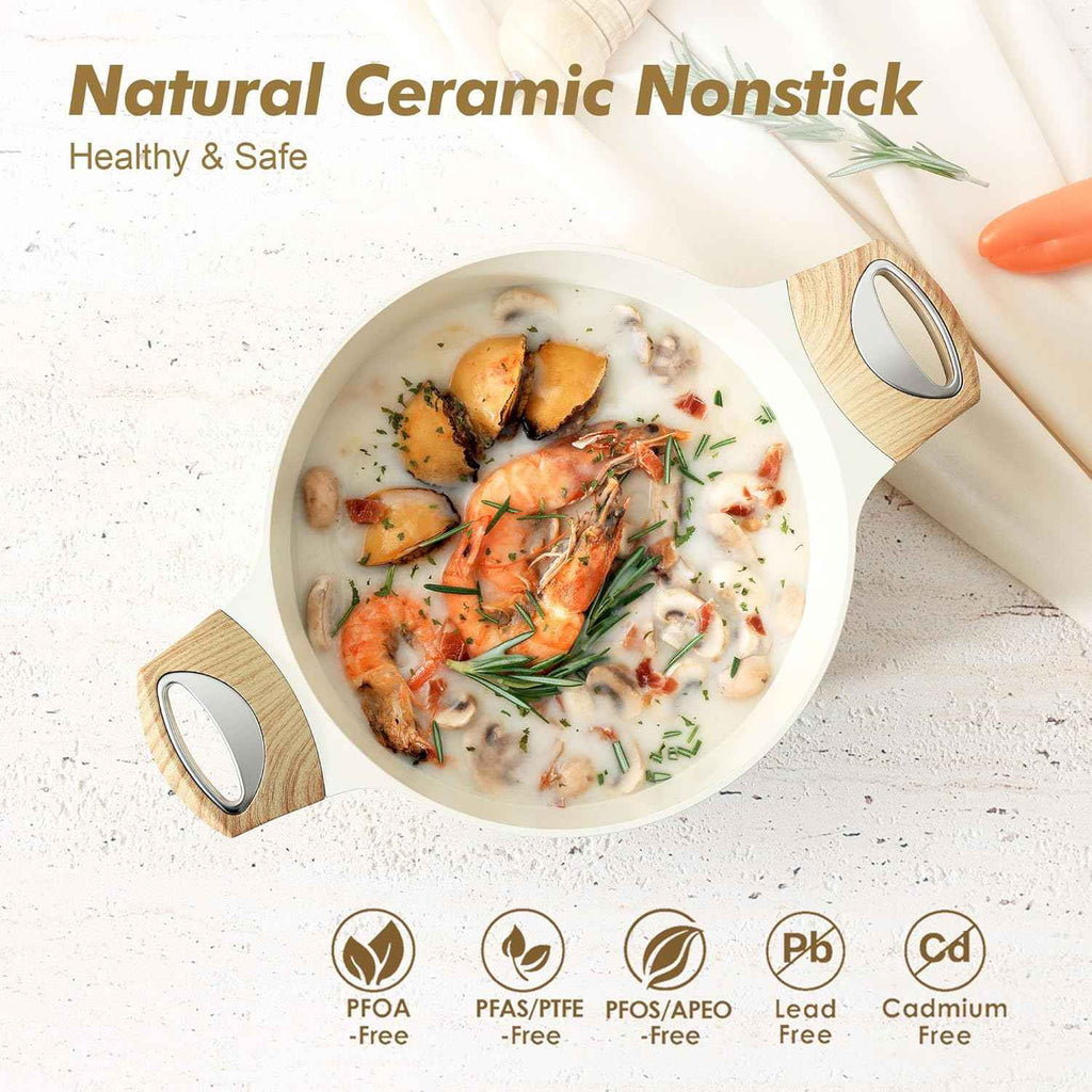 SENSARTE Ceramic Nonstick Stock Pot with Lid, 2.6/4.5/6.6/8.5 QT, PFOA PFAS PTFE Free, Induction Compatible, White, Large Cooking