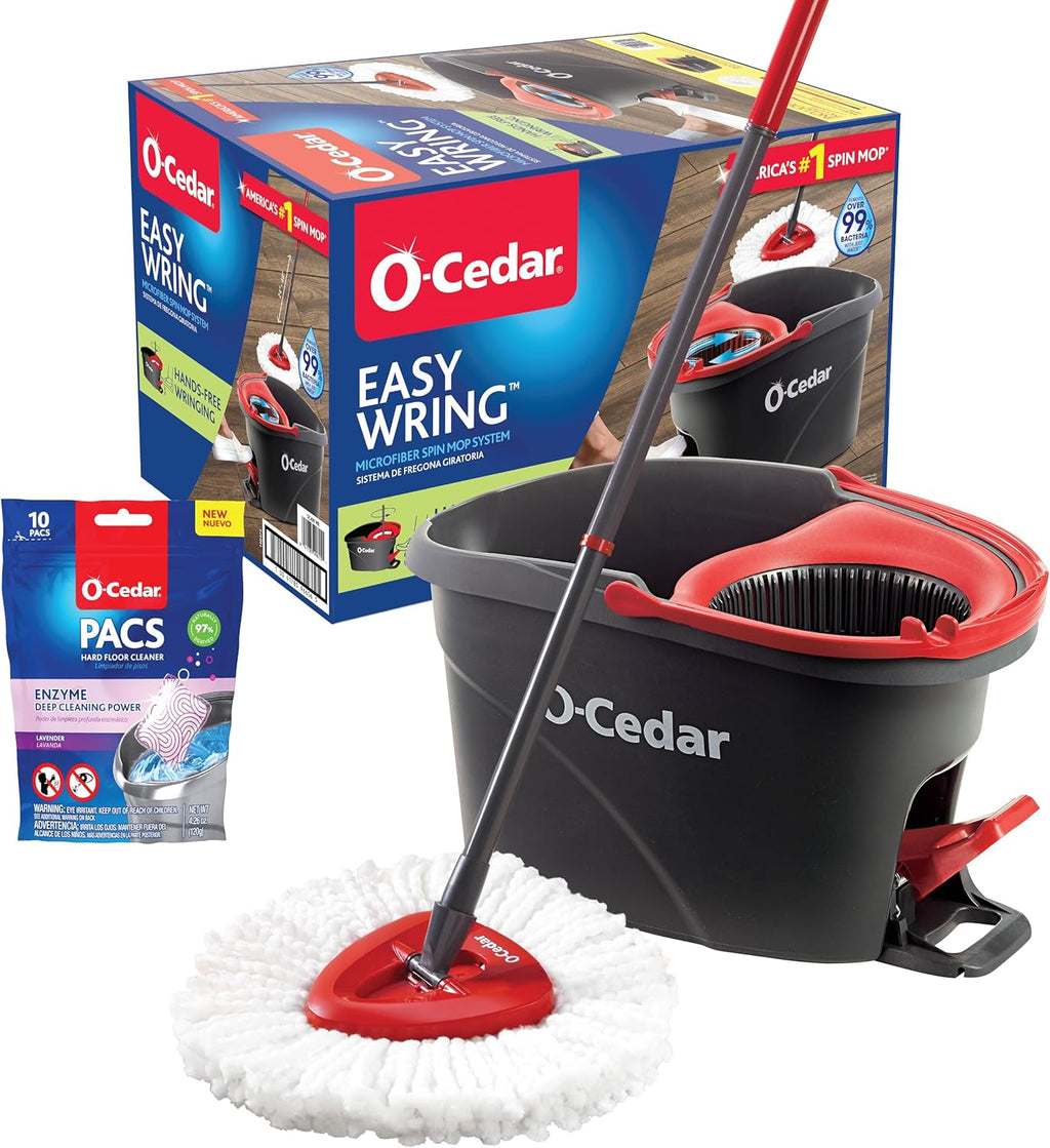 O-Cedar EasyWring Microfiber Spin Mop, Bucket Floor Cleaning System, Red, Gray, Standard - ShopUS