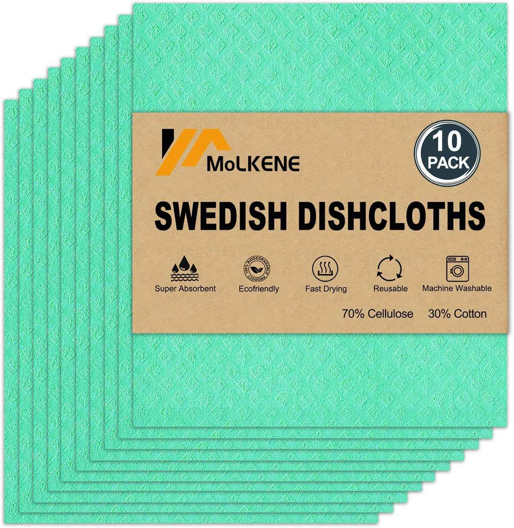 Swedish Dish Cloths - 10 Pack Reusable Kitchen Dishcloths - Ultra Absorbent Dish Towels for Washing Dishes - Cellulose Sponge Cloth Cleaning Rag - Assorted