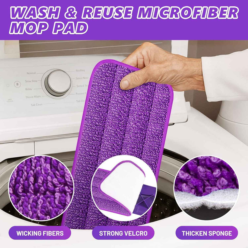 HOMTOYOU Lightweight Microfiber Spray Mop for Hardwood, Tile, and Vinyl Floors - Includes 3 Reusable Pads