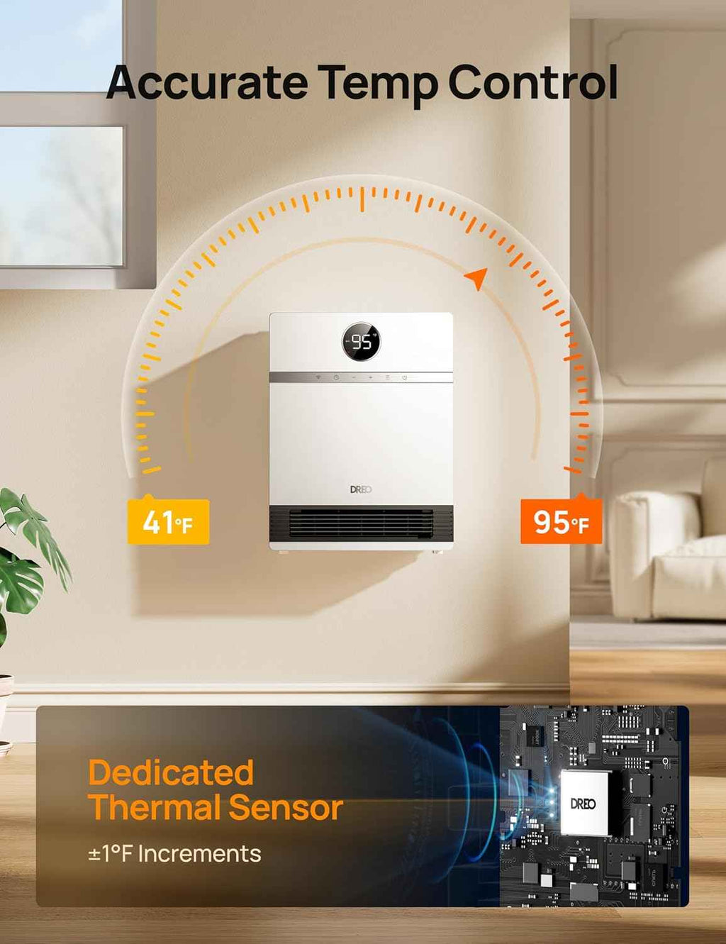 DREO Smart Wall Heater, IP24 Electric PTC Space Heaters for Indoor Use, 30° Oscillation, Adjustable Thermostat, Remote Control, Works with Alexa, 24H Timer, Easy-mounted for Office, Bedroom, Home