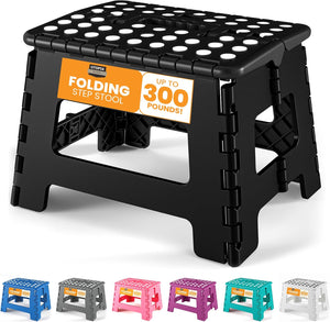 Utopia Home Folding Step Stool with Handle – 9 Inch Anti Slip Collapsible Stool – Holds Up to 300 lbs – Sturdy Plastic Step Stool Foldable for Kitchen, Bathroom and Home Use (1-Pack, Black)