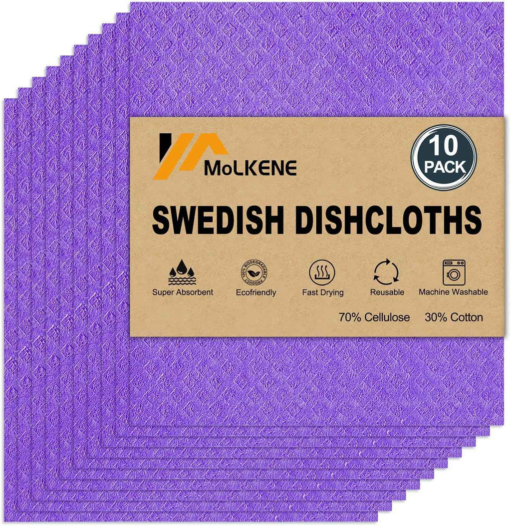 Swedish Dish Cloths - 10 Pack Reusable Kitchen Dishcloths - Ultra Absorbent Dish Towels for Washing Dishes - Cellulose Sponge Cloth Cleaning Rag - Assorted