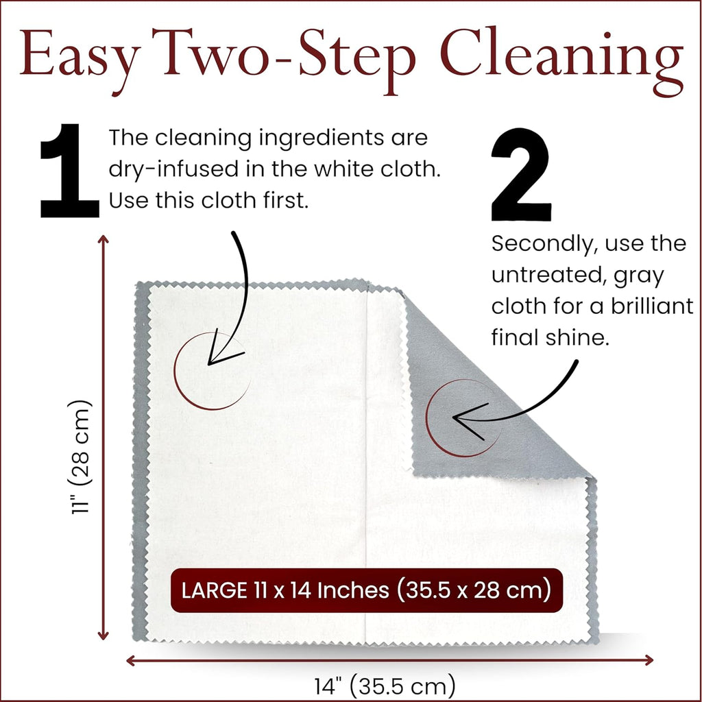 Pro Size Polishing Cleaning Cloth Made in USA for Gold, Silver, Platinum. PLre Cotton Eco Friendly Tarnish Remover Cleaner Large 11 x 14 Inch. Shines Jewelry Like New. Cleans Coins Watches Silverware