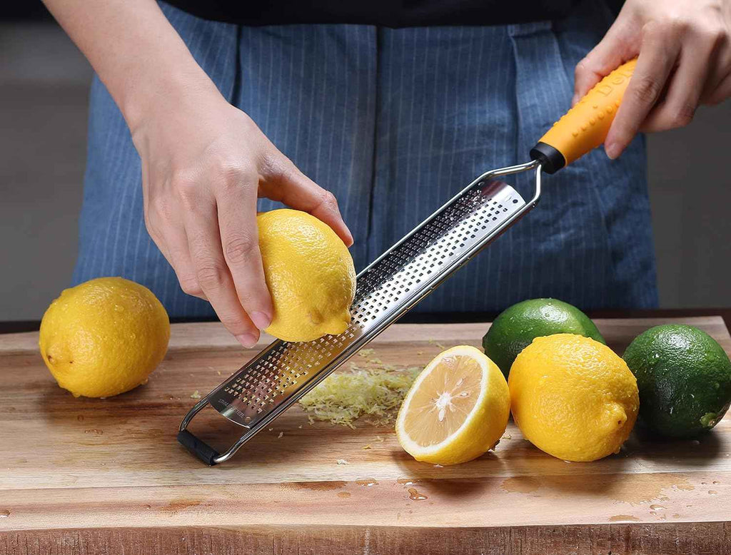 Deiss PRO Citrus Lemon Zester & Cheese Grater - Razor-Sharp Stainless Steel Blade + Protect Cover - Dishwasher Safe Grater for Parmesan, Citrus, and More