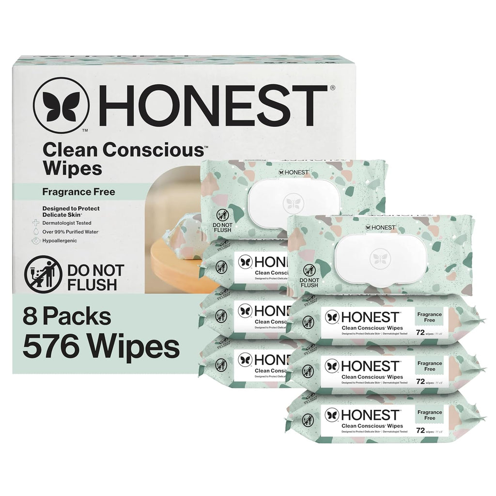 Honest Company Hypoallergenic Baby Wipes for Sensitive Skin, Fragrance-Free, 576 Count (6 Packs of 96)