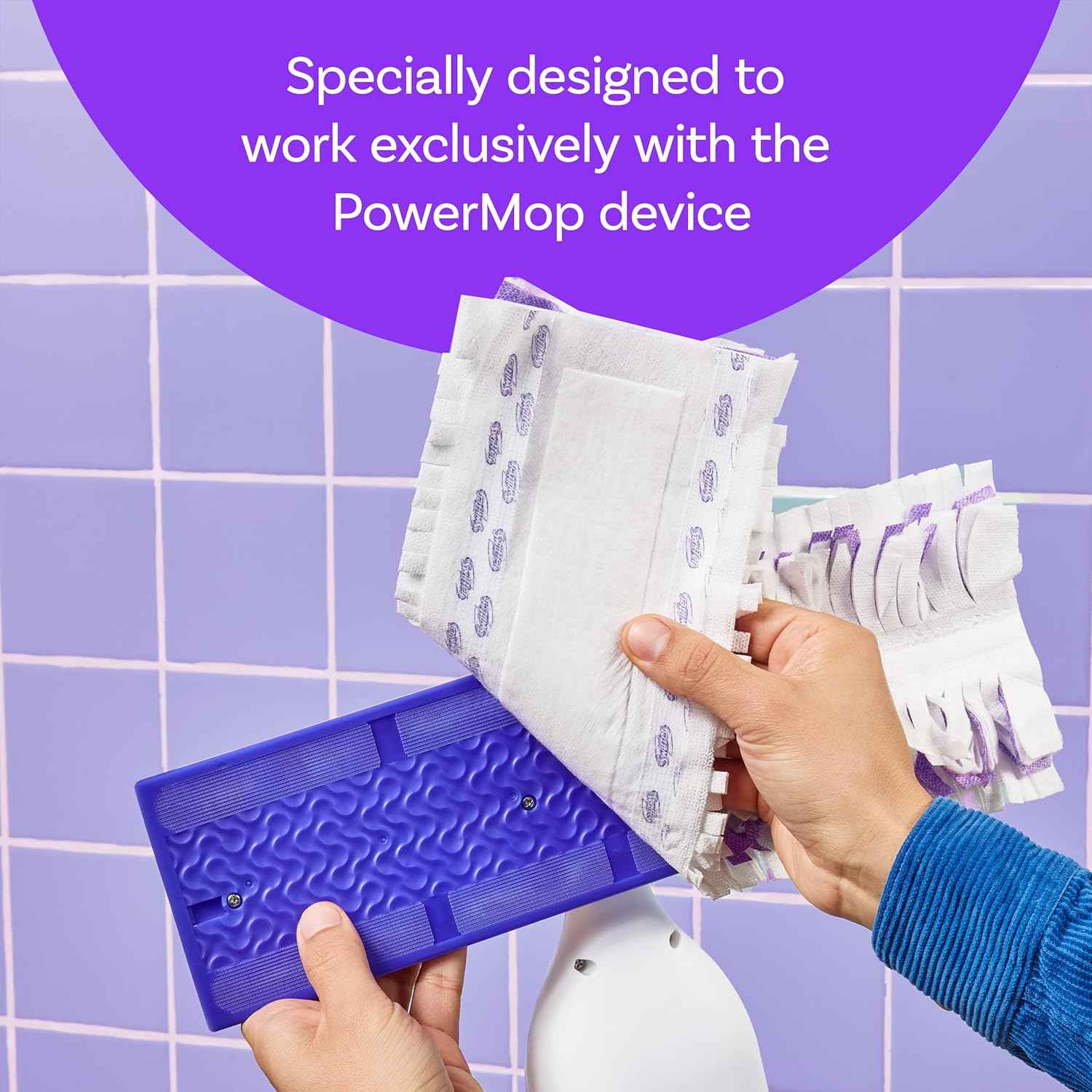 Swiffer power mop refill pack, 5 pads + lavender solution, for tile, vinyl, laminate, wood floors in home, bathroom, kitchen
