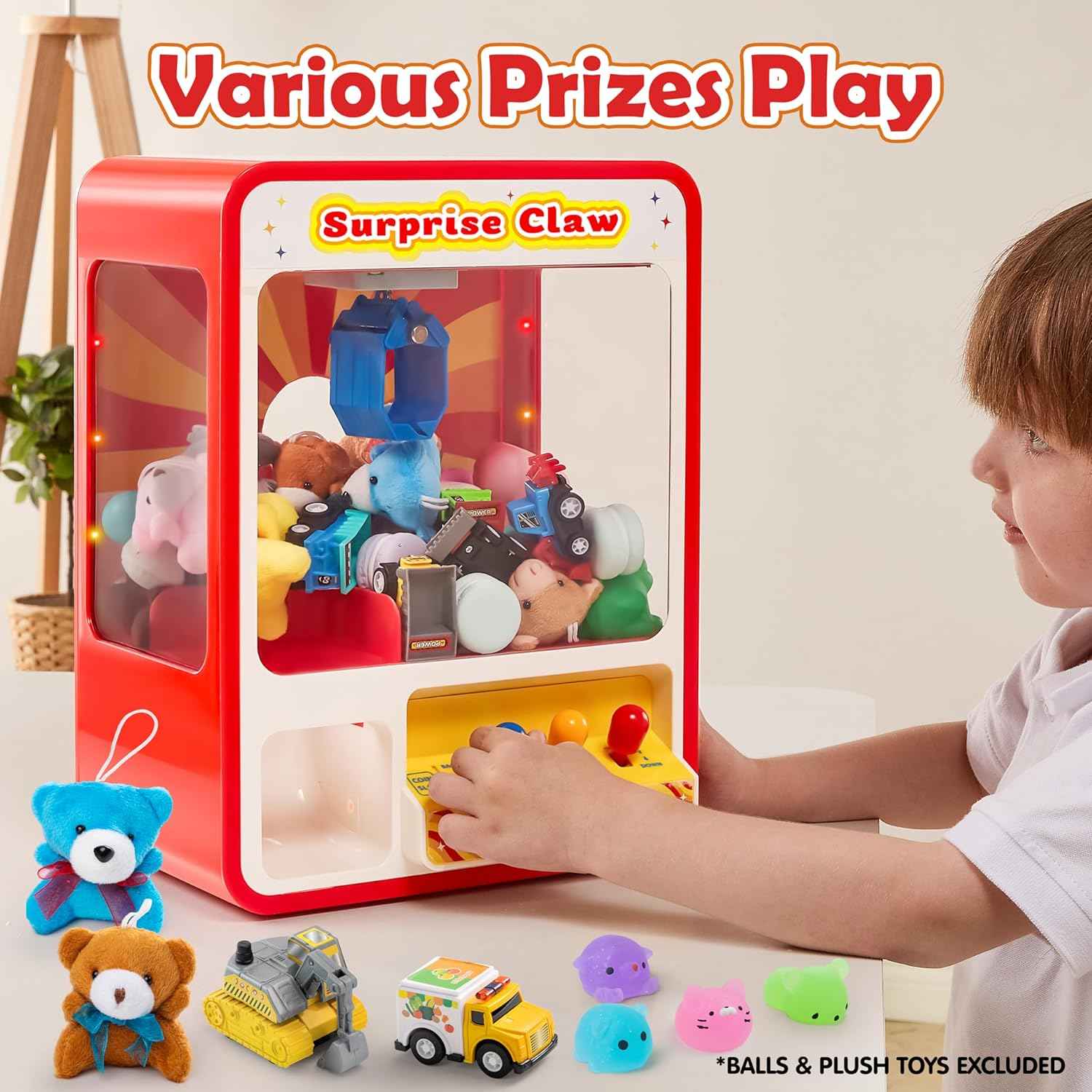 joyin claw machine arcade toy with led light & adjustable sound, rechargable, ages 3+