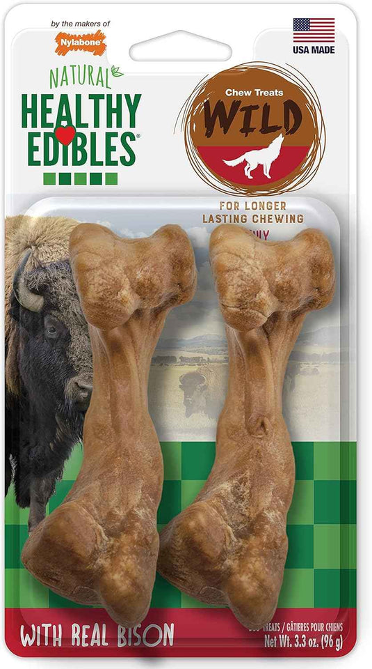 Nylabone Healthy Edibles WILD Bison Flavor Bone Chew Treats for Medium Dogs Up to 35 lbs