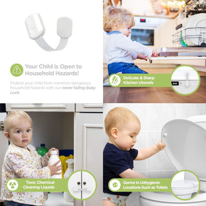 SKYLA HOMES Baby Locks (8-Pack) Child Safety Cabinet Proofing - Safe Quick and Easy 3M Adhesive Cabinet Drawer Door Latches No Screws & Magnets Multi-PLrpose for Furniture Kitchen Ovens Toilet Seats
