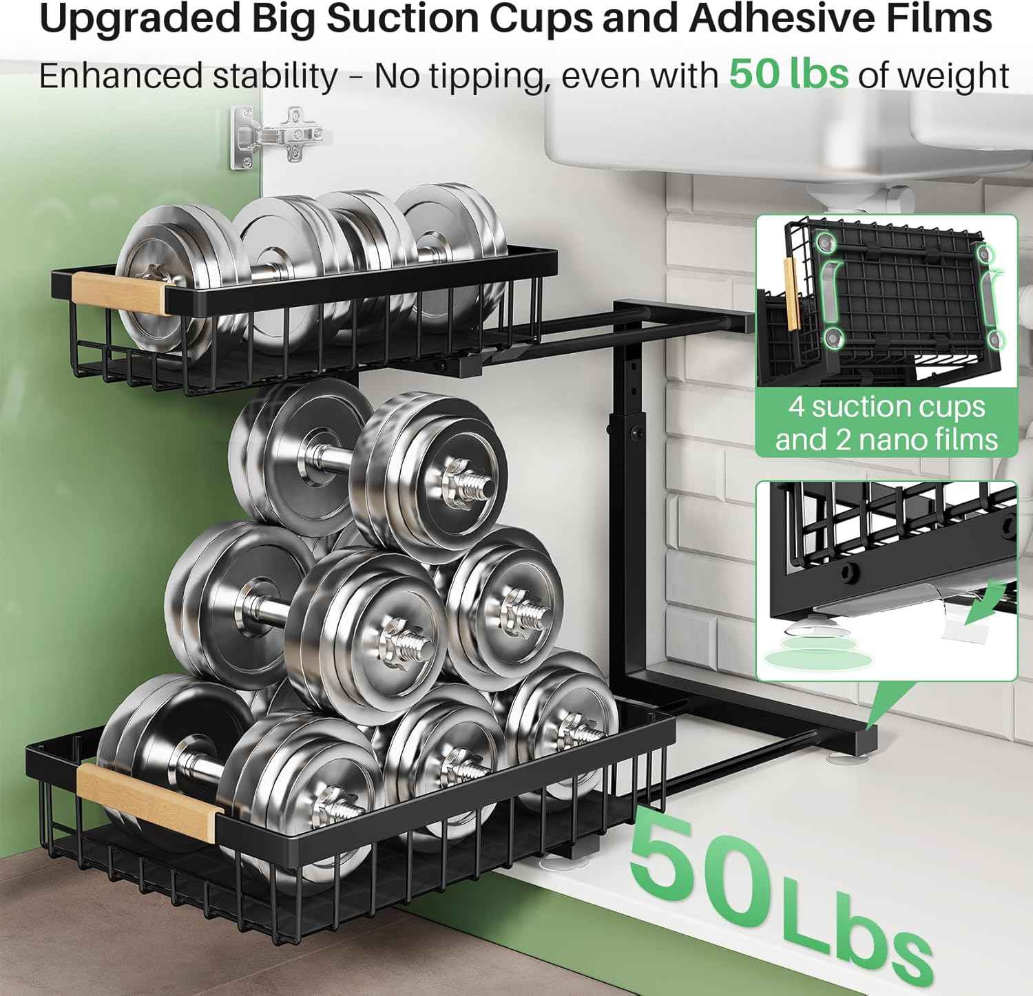Under Sink Organizer, 2 Packs 2 Tier Under Sink Organizers and Storage, Metal Sliding Drawer for Kitchen Bathroom Pantry Cabinet Closet Organization Rack