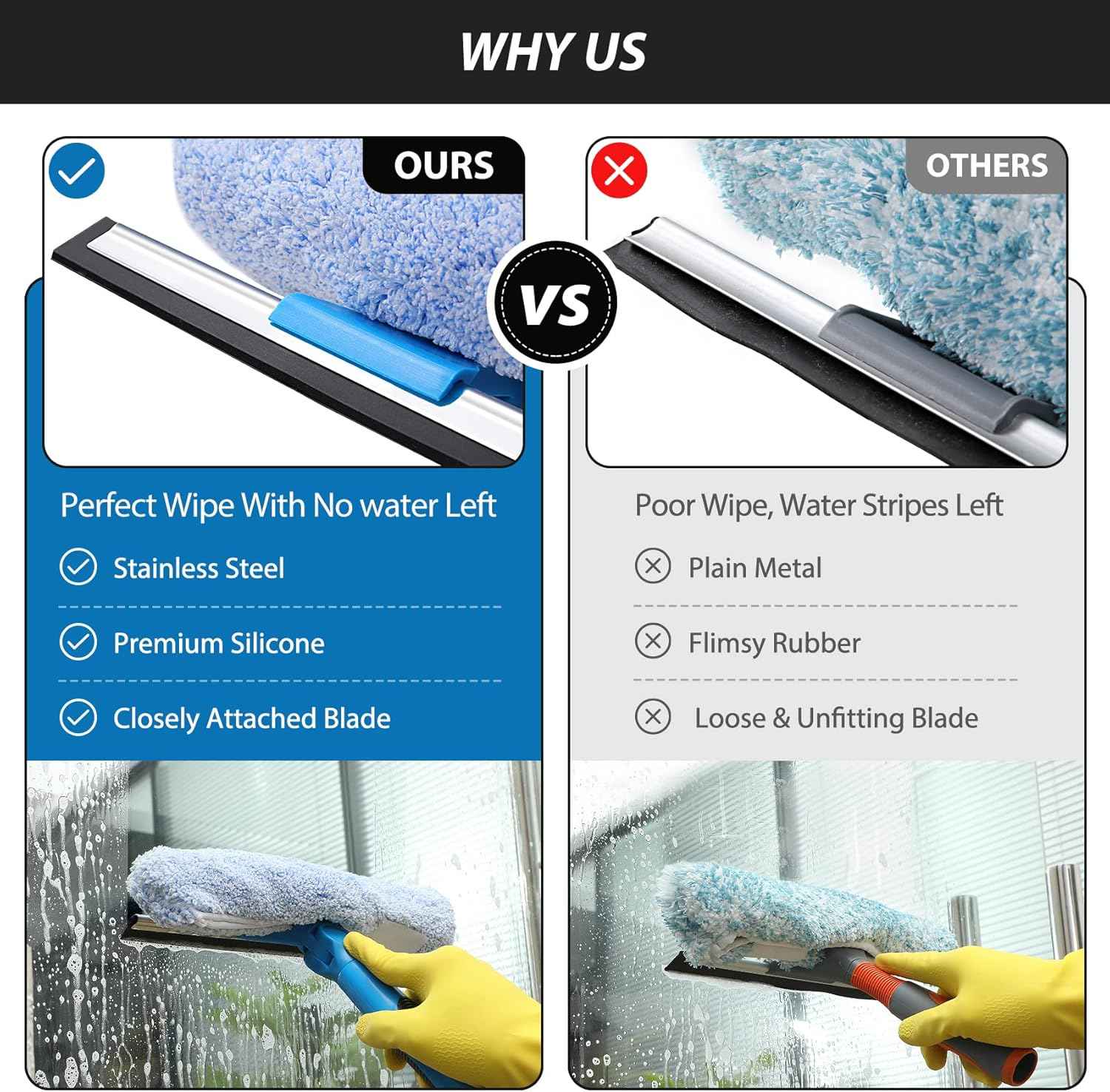 Vitever Professional 69'' Window Cleaner Tool with Extension Pole and Rotating Head for Easy Window Cleaning