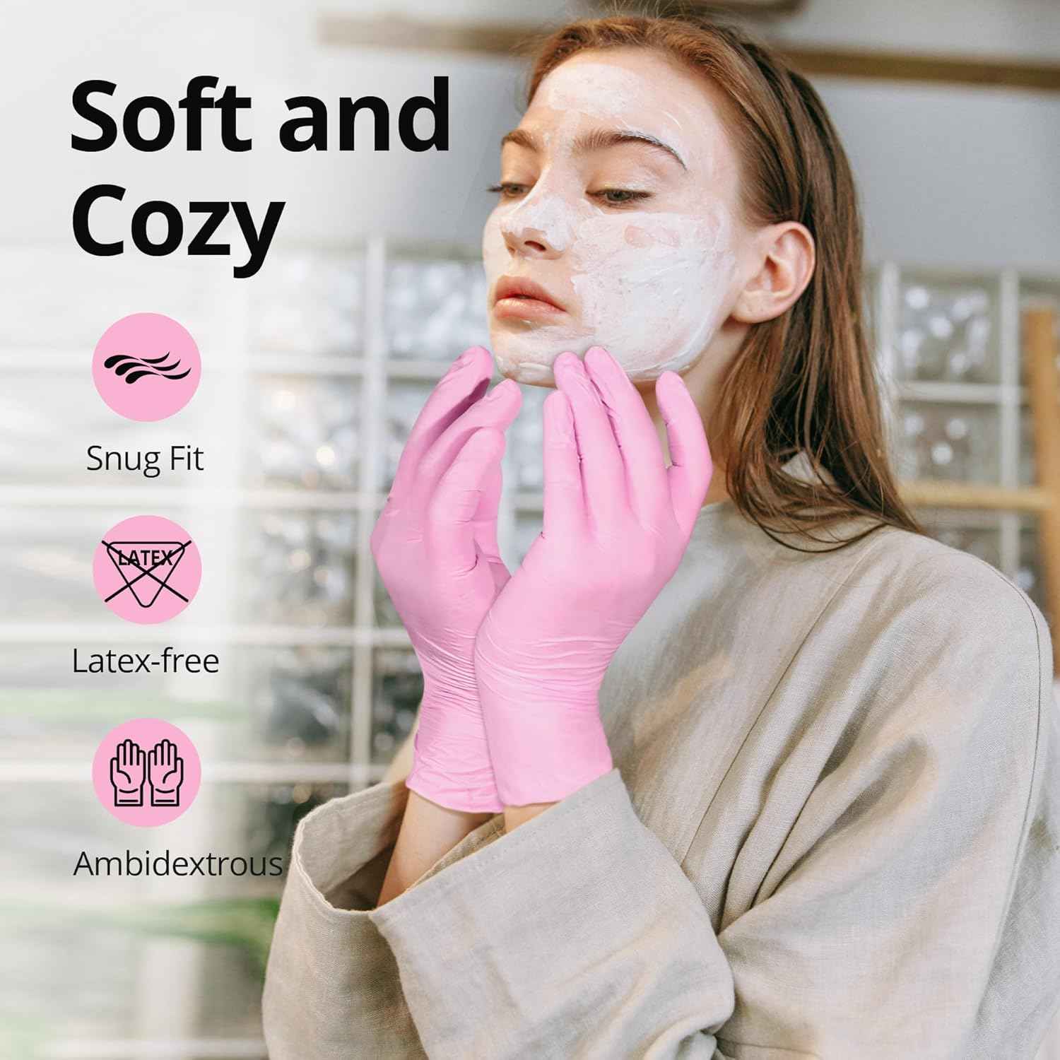 Food-Grade Pink Nitrile Gloves: 3-mil, Latex-Free, Powder-Free, 100-ct Box (Medium)