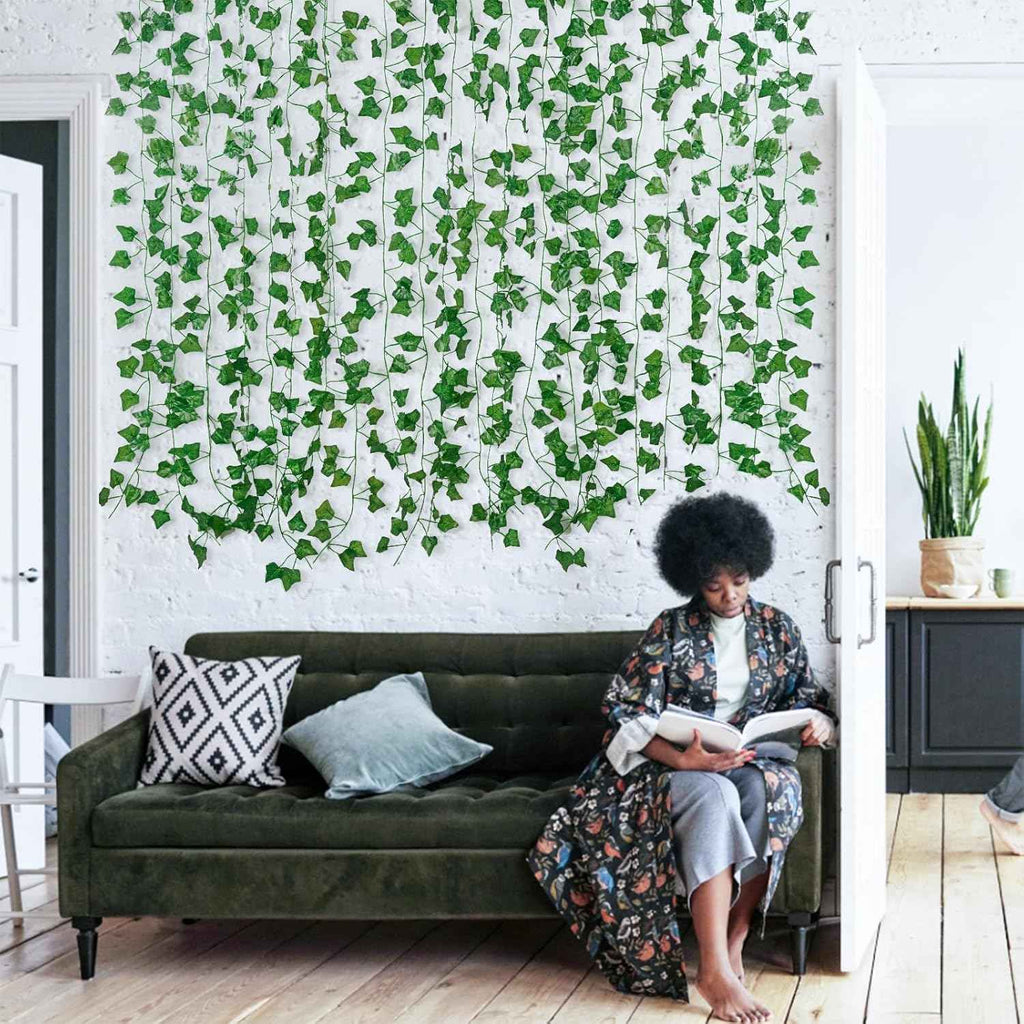 Fake Vines for Room Decor(12 Pack 84 Feet) Aesthetic Artificial Plant Ivy Leaves Hanging Greenery Garlands for Home Bedroom Wall Wedding Christmas Party Office Patio Outdoor Garden Décor
