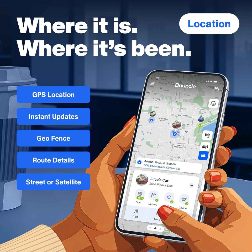 Bouncie GPS Tracker for Vehicles with Real-Time Location, Route History, Speed Monitoring, Geo-Fence & Accident Notifications - for Fleets & Family - Cancel Anytime