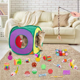 retro shaw cat toys pack, 33pc interactive kitten toys for indoor cats with collapsible play tunnel and feather wand