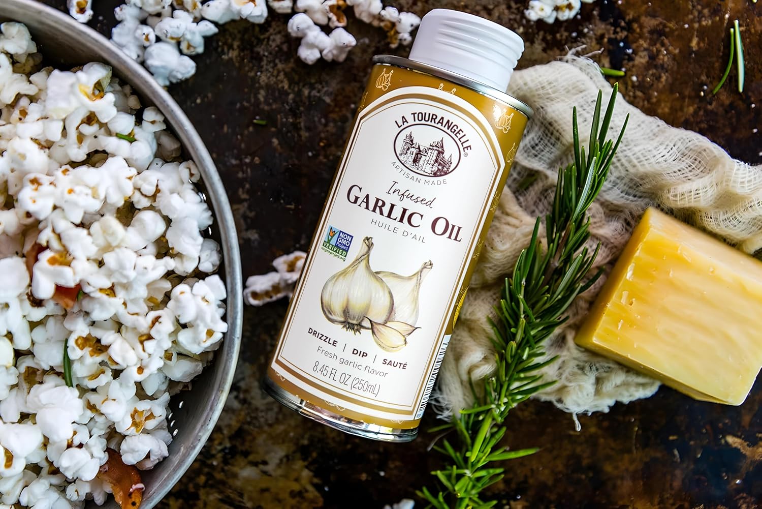 la tourangelle garlic oil high oleic oil for cooking pastas salad dressings and drizzling on popcorn 8.45 fl oz