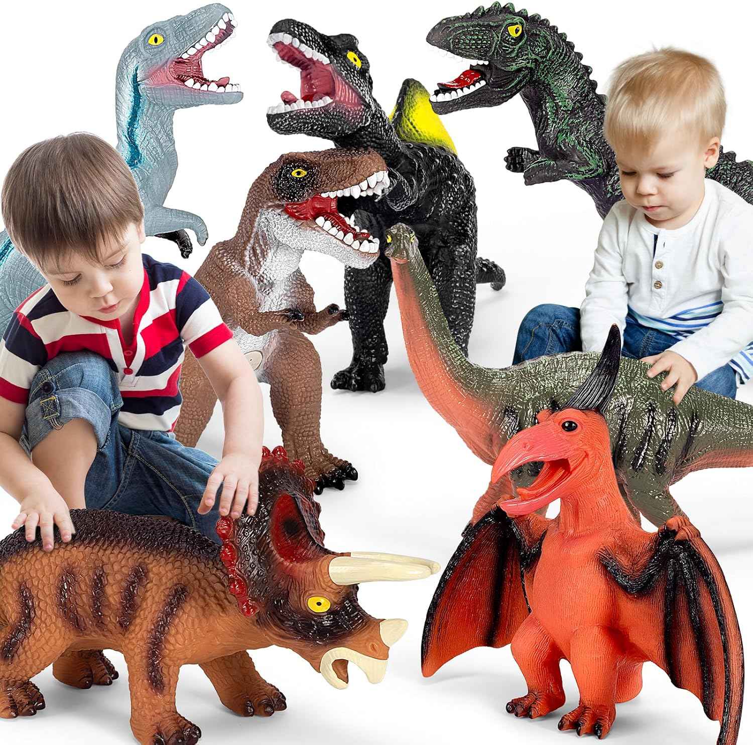 kissdream 7 piece jumbo dinosaur toys for boys realistic giant dinosaur toys 3-5 years