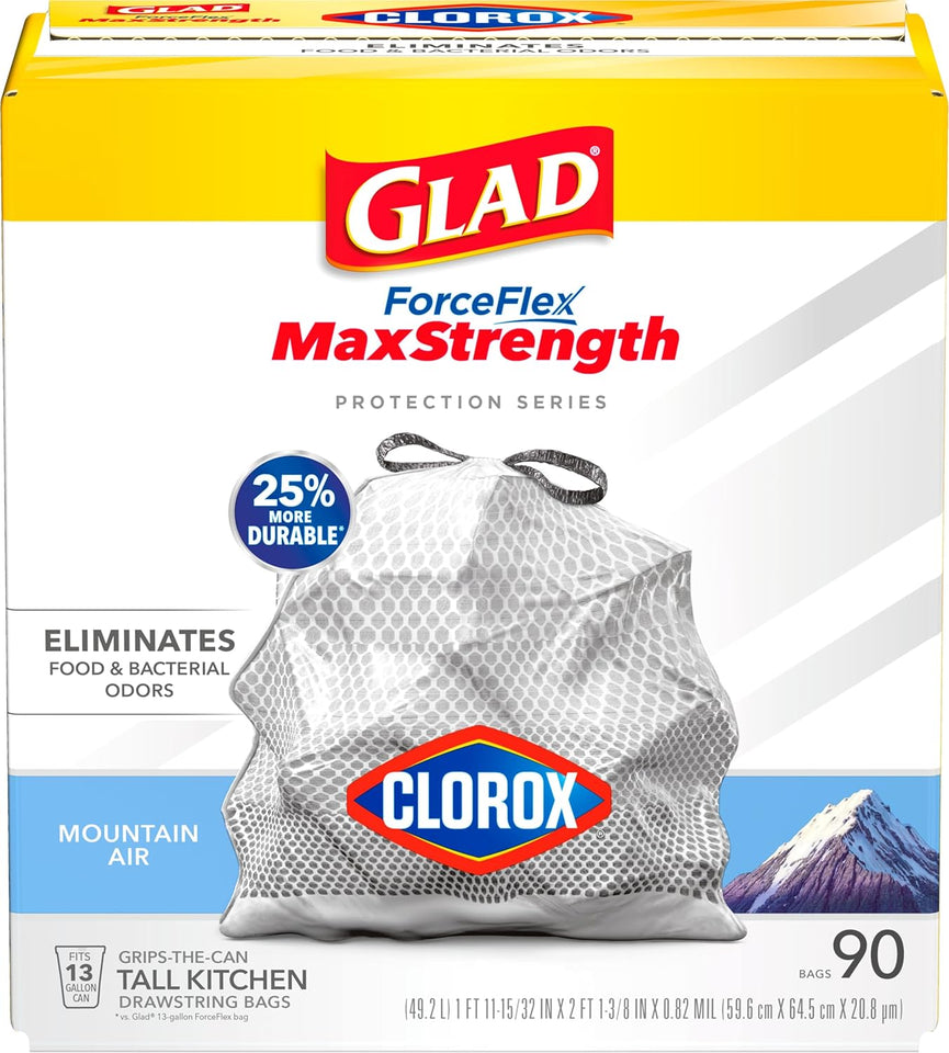 Glad Tall Kitchen Trash Bags 13 Gallon, MaxStrength Cherry Blossom Garbage Bags, Drawstring, 90 Count - ShopUS