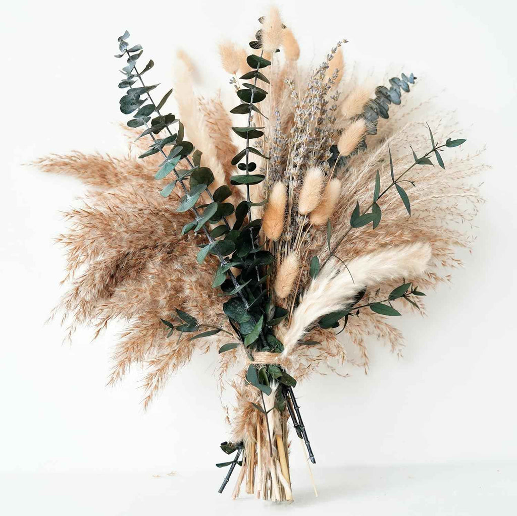 Exquisite lavender and eucalyptus dried flower arrangement for bohemian home decor and wedding tables