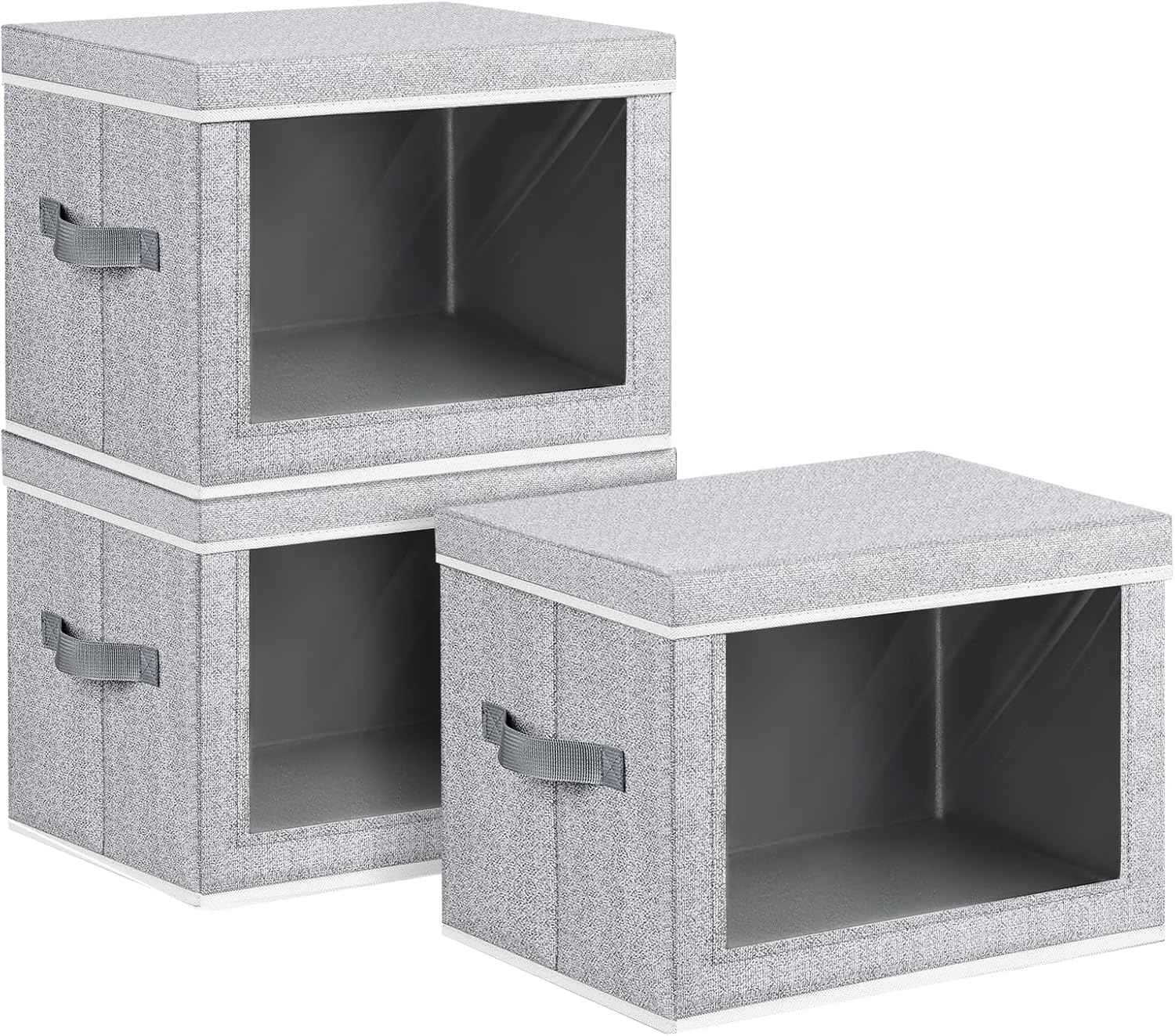 Storage Bins with Lids - Fabric Closet Storage Bins with Window, Collapsible Baskets for Shelves 4 Pack, Home Decorative Boxes for Clothes, Closet, Office, Grey