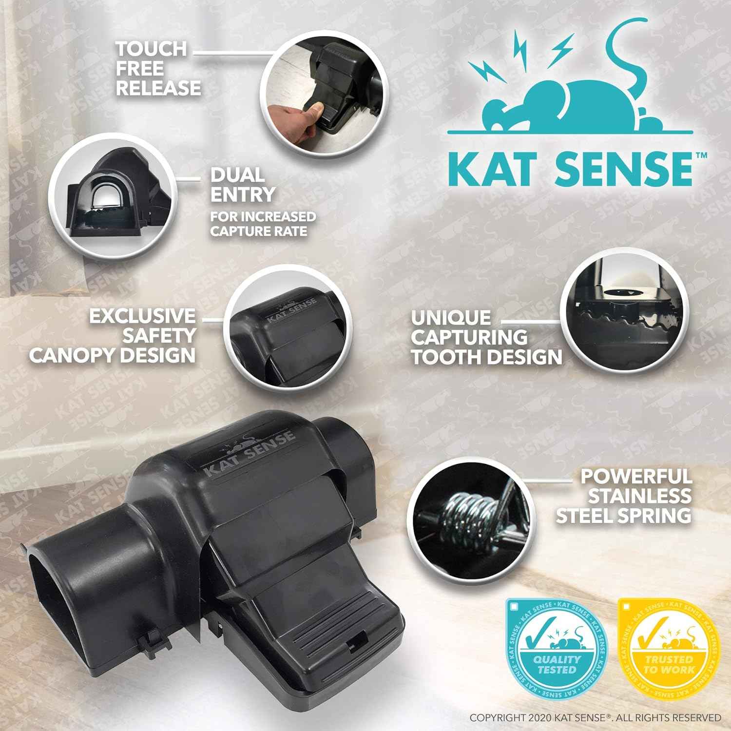 Rat and Chipmunk Traps, Dual Covered Tunneled Snap Traps, Prevent Accidental Triggering, Humane Kill, Reusable Pest Control for Rats and Mice, Indoor & Outdoor Use, 2 Pack Kat Sense