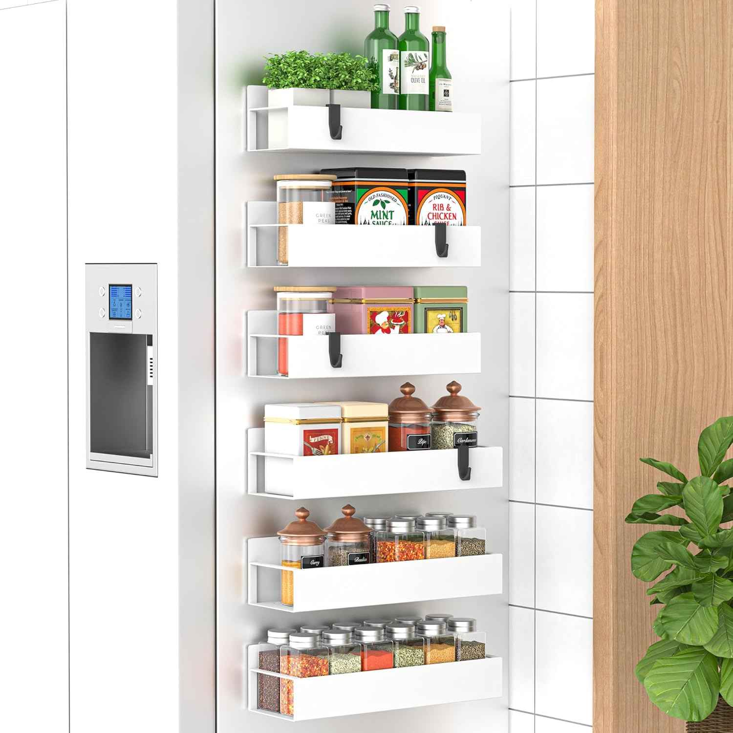 Metal 4 Pack Magnetic Spice Storage Rack Organizer for Refrigerator and Oven, Black Fridge Organizers and Storage