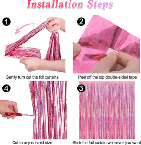 2 Pack Glitter Pink Backdrop, 3.28 FT x 7.05 FT Birthday Party Decorations, Laser Pink Fringe Curtains Foil Streamer Tinsel, Pink Curtains Photo Backdrop Happy Birthday Valentines Day Backdrop