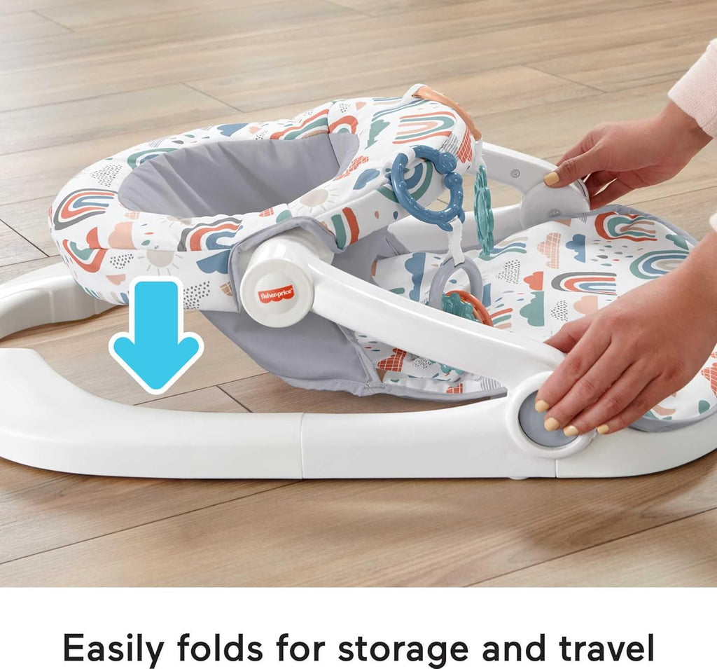 Fisher-Price Portable Baby Chair Sit-Me-Up Floor Seat with Developmental Toys & Machine Washable Seat Pad, Rainbow Showers