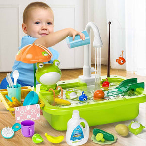 pupu pig kitchen sink play toy with electric faucet and fishing game for boys and girls